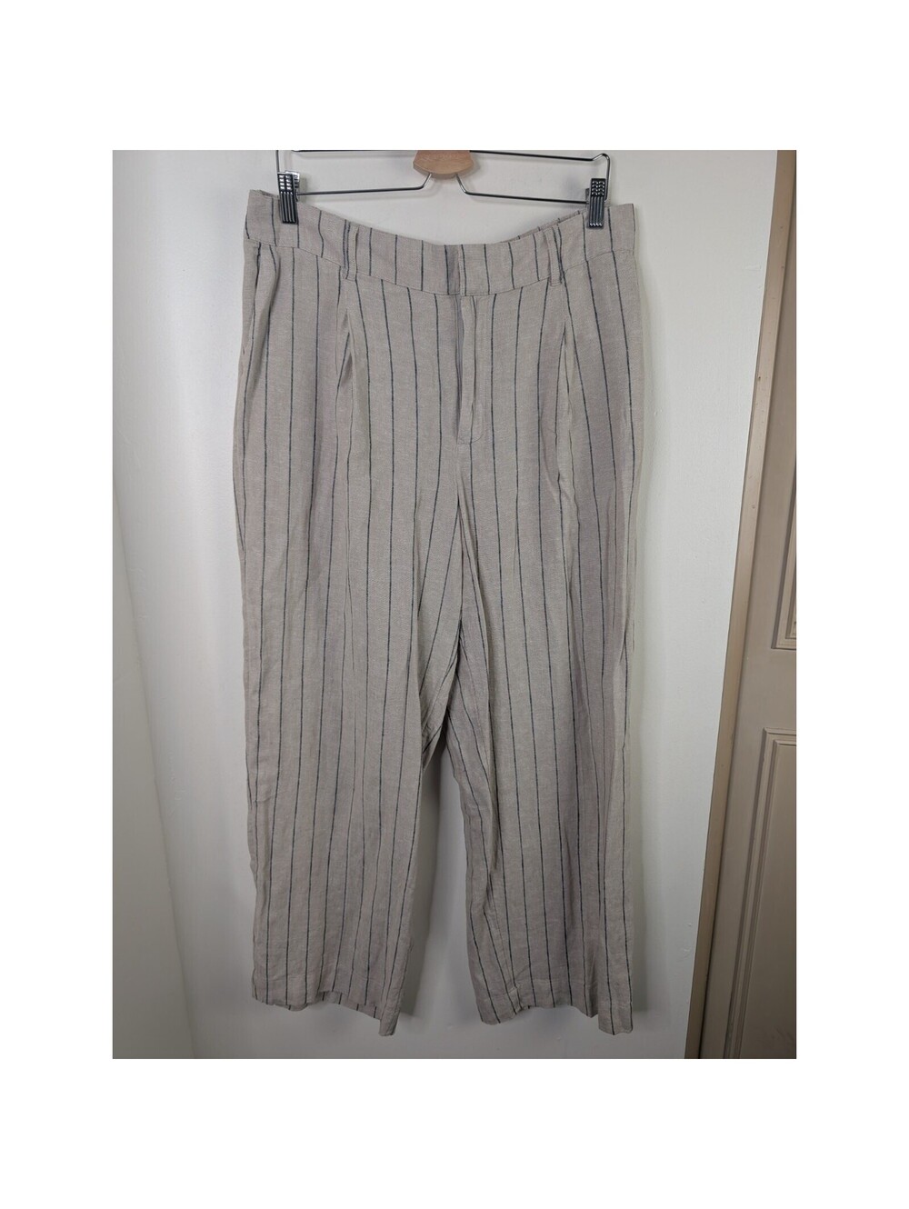 A New Day Size 14 Linen Pants Wide Leg Trousers Khaki Striped Stripes With Tags